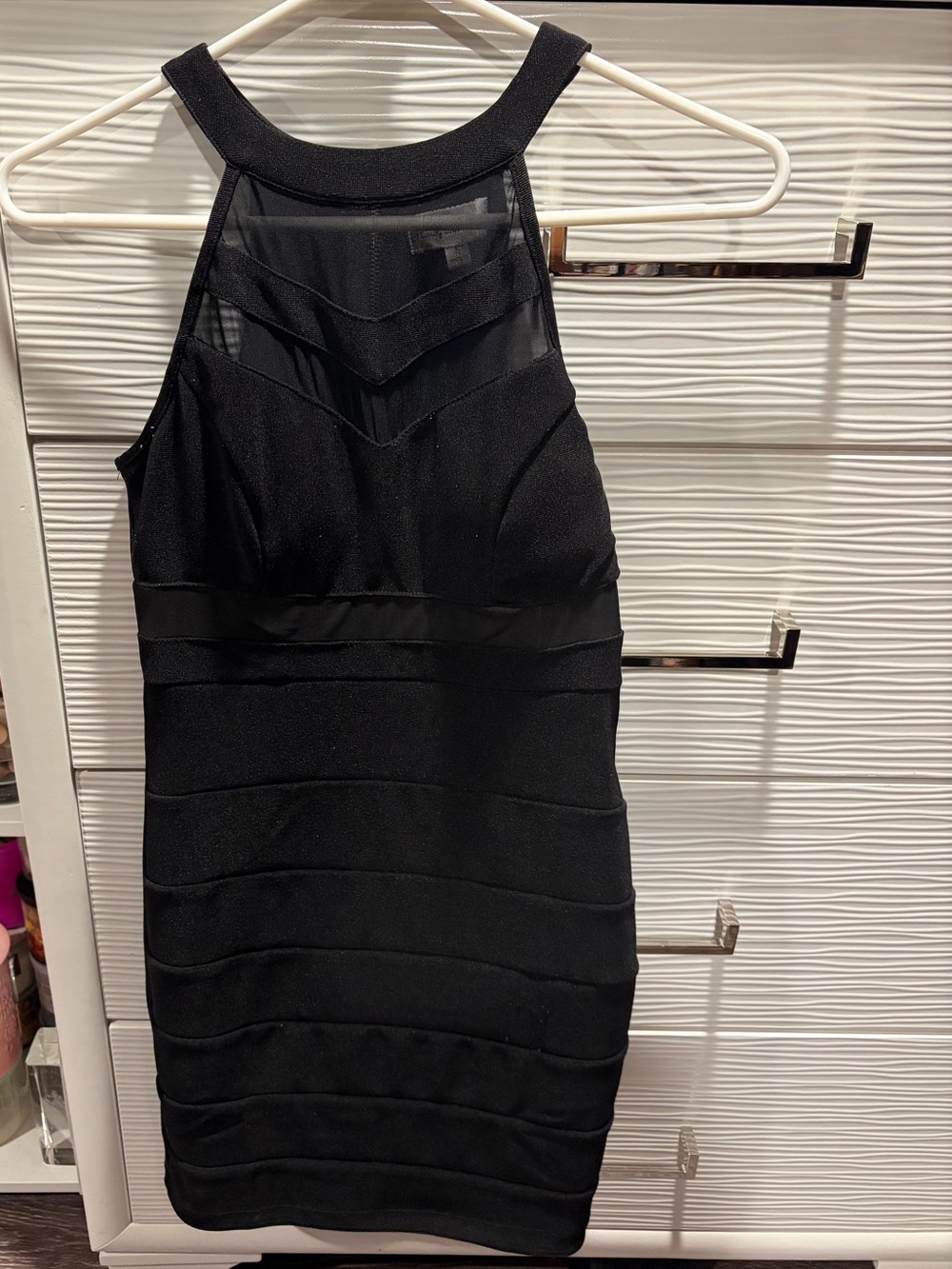 Honey and Rosie Black Mesh-Panel Mini Dress